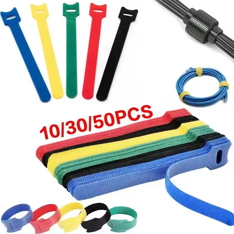 Gear Tie Reusable - สายรัดเคเบิลแบบตีนตุ๊กแก 10/30/50 ชิ้น ใช้ซ้ำได้ สายรัดอเนกประสงค์สำหรับจัดระเบียบสายไฟ สำหรับคอมพิวเตอร์/ทีวี/อุปกรณ์อิเล็กทรอนิกส์