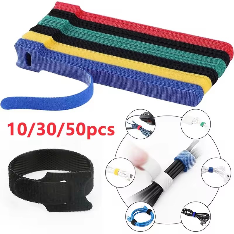Gear Tie Reusable - สายรัดเคเบิลอเนกประสงค์ 10/30/50 ชิ้น แบบใช้ซ้ำได้ พร้อมแถบตีนตุ๊กแก สำหรับจัดระเบียบสายไฟ