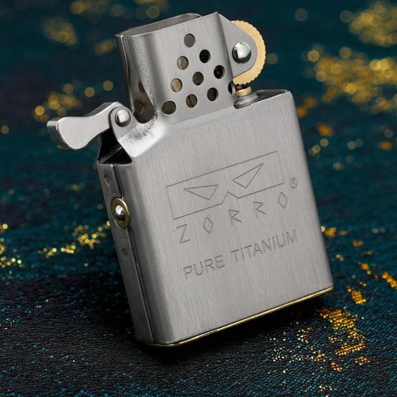 Lighter Insert Zippo - ZORRO เครื่องจุดไฟไทเทเนียมบริสุทธิ์รุ่นที่สอง, ซับในหินอ่อนที่ได้รับการอัพเกรด, อุปกรณ์เสริมอเนกประสงค์ที่จุดไฟ